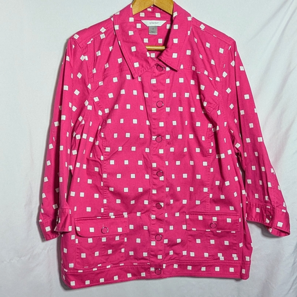 Women's CJ Banks Barbiecore Pink  Light-weight  Cotton Jacket, Summer Sz 2X‎